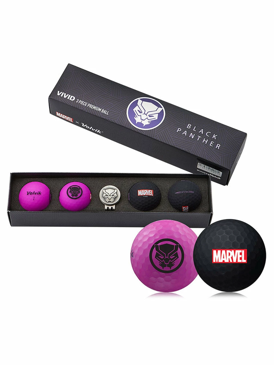 Volvik Marvel X Limited Edition Black Panther Matte Golf Balls W/ Hat Clip 3 Volvik Marvel X Limited Edition Black Panther Matte Golf Balls W/ Hat Clip
